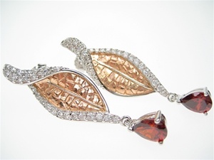 Silver Earrings (Rose Gold Plated) W/ White and Garnet CZ