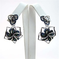 Silver Earrings w/ Green & Sapphire CZ