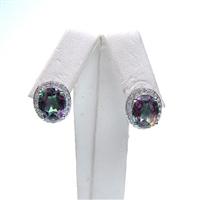 Sterling Silver Earrings with Rainbow Mystic Quartz and White CZ