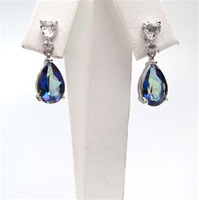 Sterling Silver Earrings with Blue Mystic Quartz and White CZ