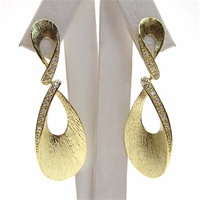 Silver Earrings (Gold Plated) w/ Brush Finish & White CZ.