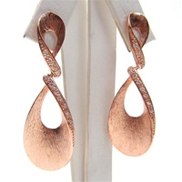 Silver Earrings (Rose Gold Plated) w/ Brush Finish & White CZ.