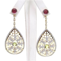 Silver Earring (Gold Plated) with White, Ruby & Peridot CZ