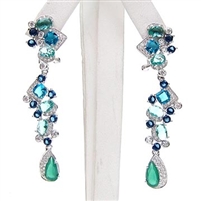 Silver Earring w/ White, Emerald & Sapphire Color CZ