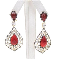 Silver Earring (Gold Plated) with Red Agate & White CZ