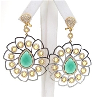 Silver Earring (Gold Plated) with White, Citrine & Green Agate Color CZ