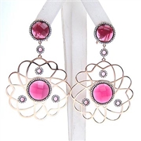 Silver Earring (Rose Gold Plated) with White and Ruby CZ