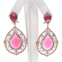 Silver Earring (Rose Gold Plated) with White and Ruby CZ