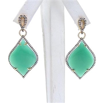 Silver Earring (Gold Plated) with Green Agate & White CZ