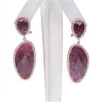 Silver Earring (Rose Gold Plated) w/ Ruby & White CZ