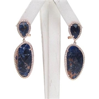 Silver Earring (Rose Gold Plated) with Sapphire & White CZ