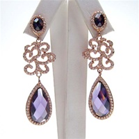 Silver Earrings (Rose Gold Plated) with White & Amethyst CZ