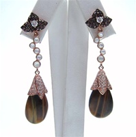 Silver Earrings (Rose Gold Plated) w/ Yellow Tiger Eye & White CZ