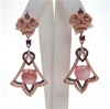 Silver Earrings (Rose Gold Plated) w/ Pink Shell, White & Amethyst CZ