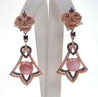 Silver Earrings (Rose Gold Plated) w/ Pink Shell, White & Amethyst CZ