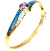 Silver Bangle (Gold Plated) w/ Inlay Created Opal, White & Tanzanite CZ