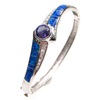 Silver Bangle (Rhodium Plated) w/ Inlay Created Opal, White & Tanzanite CZ