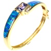 Silver Bangle (Gold Plated) w/ Inlay Created Opal, White & Tanzanite CZ