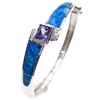 Silver Bangle (Rhodium Plated) with Inlay Created Opal, White & Tanzanite CZ