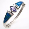 Silver Bangle (Rhodium Plated) with Inlay Created Opal, White & Tanzanite CZ