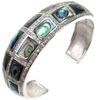 Silver Bangle (Rhodium Plated) w/ White CZ & Abalone Shell Inlay