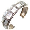 Silver Bangle (Rhodium Plated) w/ White CZ & White Mother Of Pearl Inlay