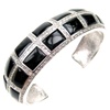 Silver Bangle (Rhodium Plated) w/ White CZ & Onyx Inlay