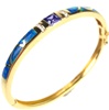 Silver Bangle (Gold Plated) w/ Inlay Created Opal, White & Tanzanite CZ