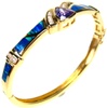 Silver Bangle (Gold Plated) w/ Inlay Created Opal, White & Tanzanite CZ