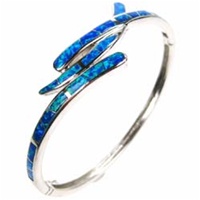 Silver Bangle (Rhodium Plated) w/ Inlay Created Opal