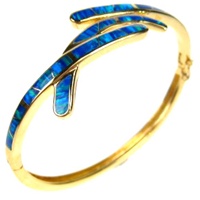 Silver Bangle (Gold Plated) w/ Inlay Created Opal
