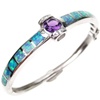 Silver Bangle (Rhodium Plated) w/ Inlay Created Opal, White & Amethyst CZ