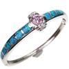 Silver Bangle (Rhodium Plated) w/ Inlay Created Opal, White & Pink CZ