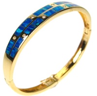 Silver Bangle (Gold Plated) w/ Inlay Created Opal & White CZ