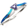 Silver Bangle (Rhodium Plated) w/ Inlay Created Opal, White & Tanzanite CZ