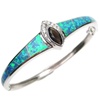 Silver Bangle (Rhodium Plated) w/ Inlay Created Opal, White & Smoky Topaz CZ