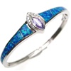 Silver Bangle (Rhodium Plated) w/ Inlay Created Opal, White & Tanzanite CZ