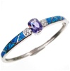 Silver Bangle (Rhodium Plated) w/ Inlay Created Opal, White & Tanzanite CZ