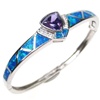 Silver Bangle (Rhodium Plated) w/ Inlay Created Opal, White & Tanzanite CZ