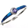 Silver Bangle (Rhodium Plated) w/ Inlay Created Opal, White & Tanzanite CZ