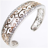 Silver Bangle (Rhodium and Rose Gold Plated) with White CZ