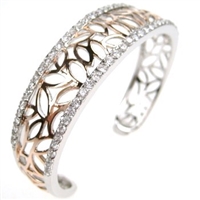 Silver Bangle (Rhodium and Rose Gold Plated) with White CZ