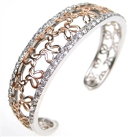 Silver Bangle (Rhodium and Rose Gold Plated) with White CZ