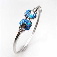 Silver Bangle w/ Inlay Created Opal (Sea Shell)