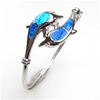 Silver Bangle w/ Inlay Created Opal (Double Dolphins)