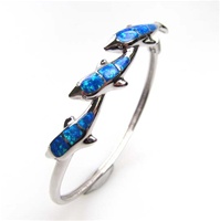 Silver Bangle w/ Inlay Created Opal (Dolphins)