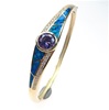 Silver Bangle (Gold Plated) with Inlay Created Opal, White & Tanzanite CZ