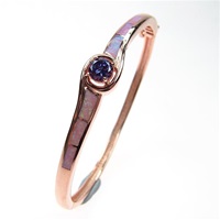 Silver Bangle (Rose Gold Plated) with Inlay Created Opal & Tanzanite CZ