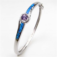 Silver Bangle with Inlay Opal, White & Tanzanite CZ