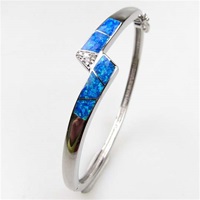 Silver Bangle with Inlay Opal & White CZ